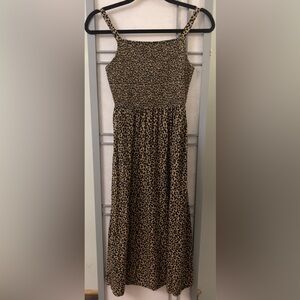 Old Navy Extra Small Dress Brown Animal Smocked Fit & Flare Brown Black Leopard